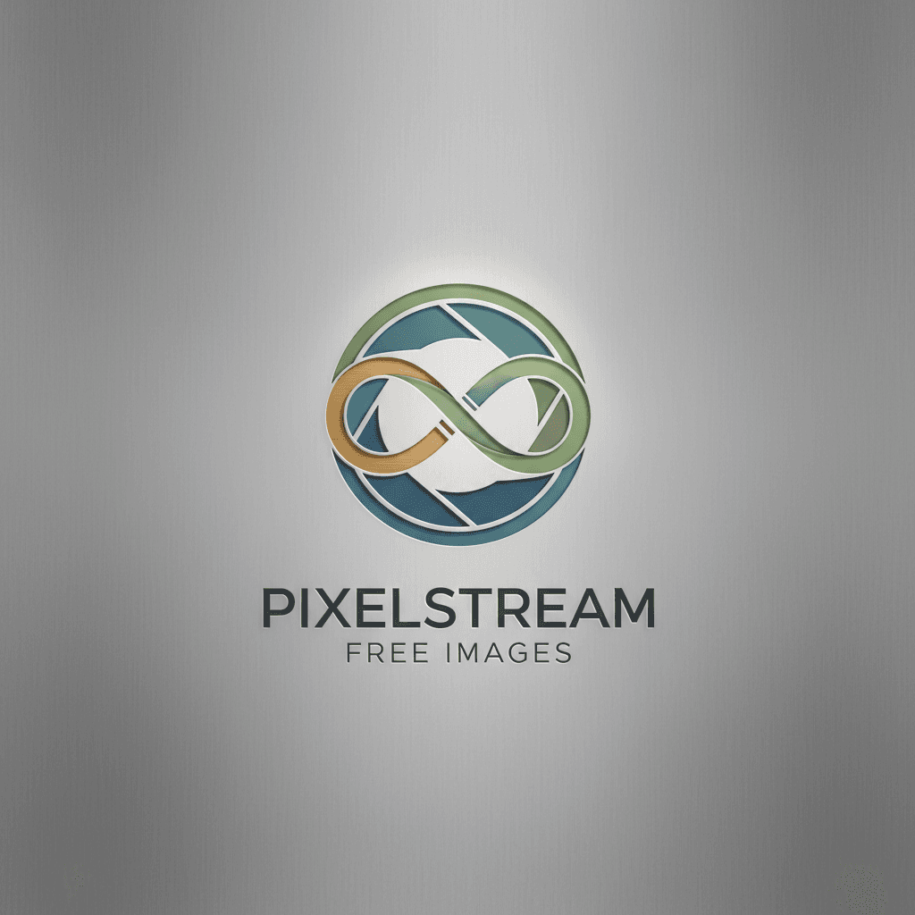 카메라 렌즈와 무한대 기호가 결합된 무료 이미지 사이트의 미니멀리스트 로고 컨셉.