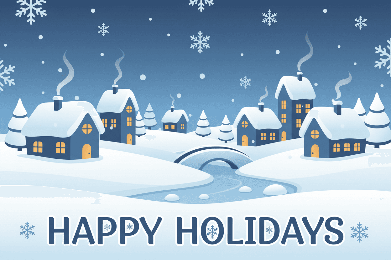 아늑한 집들이 있는 눈 덮인 겨울 마을 풍경 벡터 일러스트.