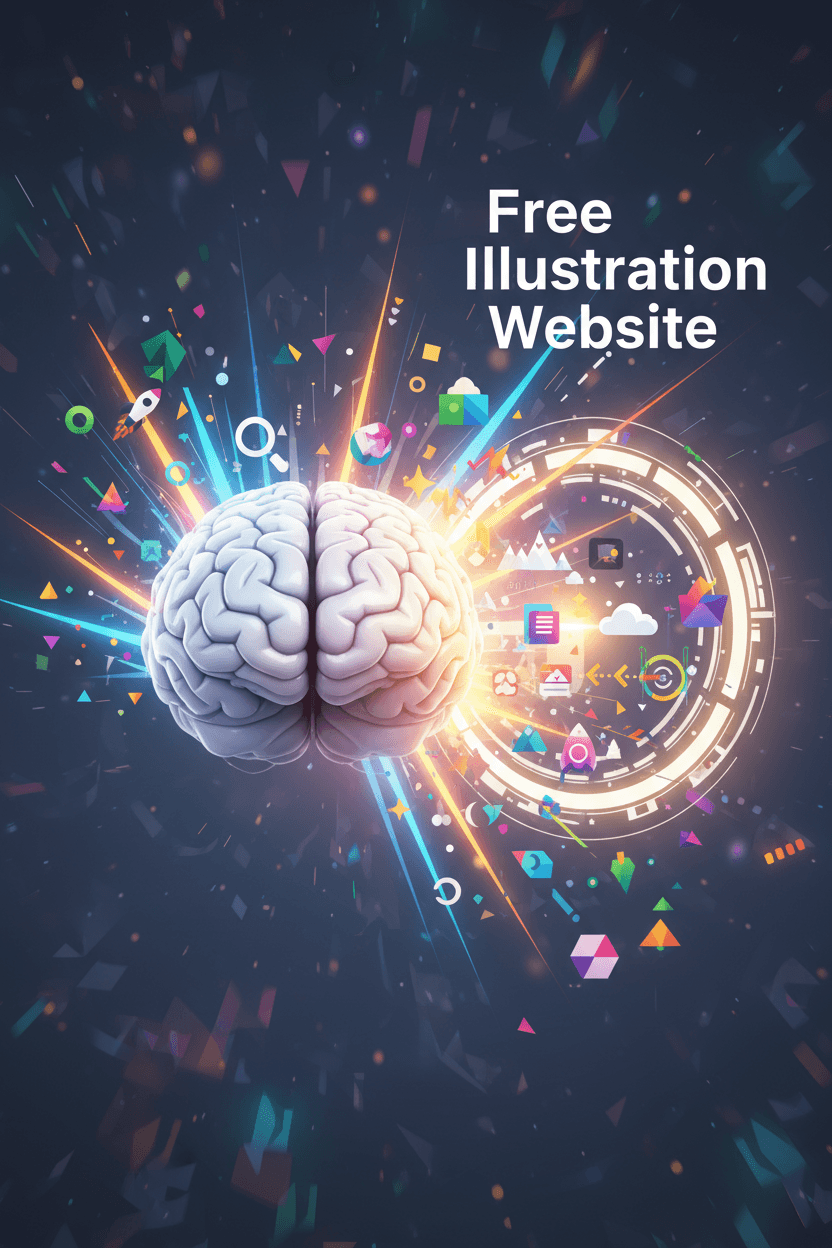 "무료 일러스트 웹사이트" 포털을 통한 창의적 영감의 추상적 표현.