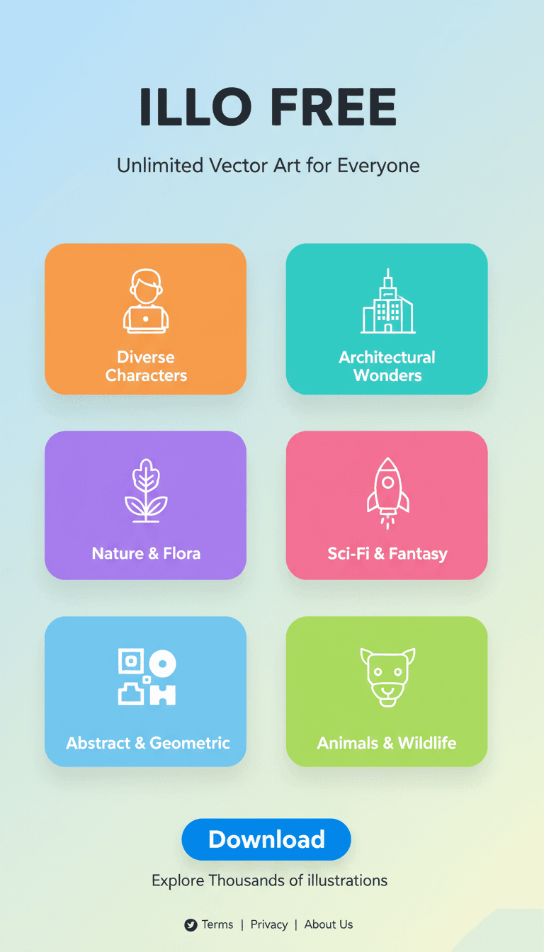 무료 일러스트 웹사이트의 미니멀리스트 랜딩 페이지.