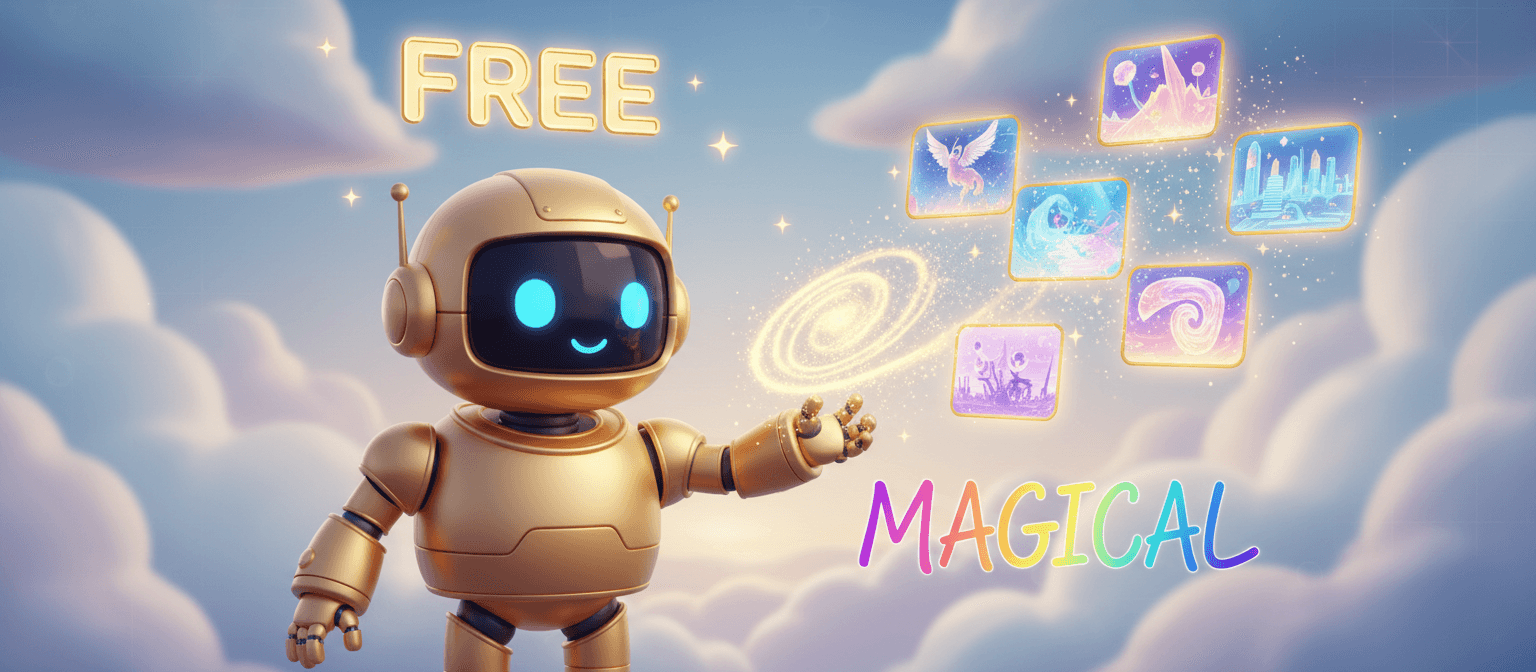 공중에서 마법처럼 이미지를 생성하는 익살스러운 로봇.