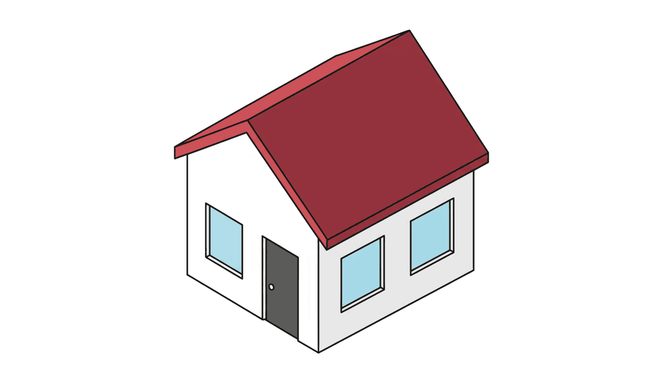 빨간 지붕이 있는 작은 집의 아이소메트릭 묘사, 깔끔한 선, 심플한 스타일, 투명 배경, 무료 PNG 아이콘.
