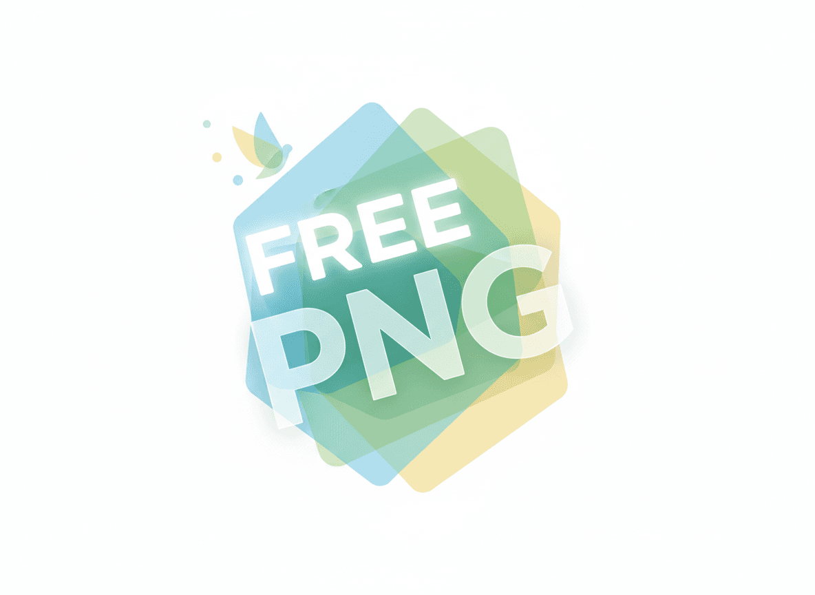 투명한 요소를 가진 활기찬 현대적인 '무료 PNG' 아이콘으로, 디지털 디자인 자원을 상징합니다.