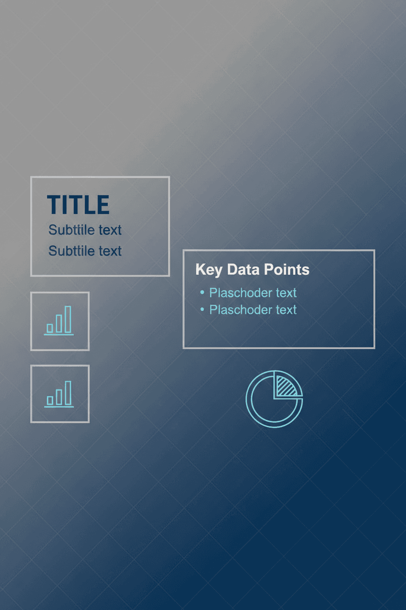 은은한 회색과 파란색 그라데이션, 미세한 격자무늬, 텍스트 및 차트용 섹션이 있는 전문적인 비즈니스 PPT 템플릿 배경입니다.
