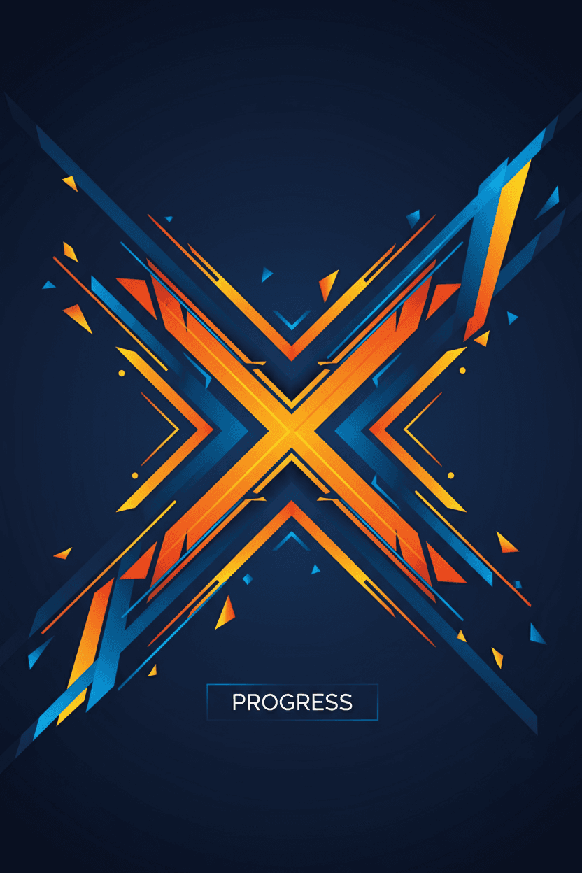 교차하는 선, 대조적인 색상(예: 주황색과 남색), 날카로운 각도로 움직임과 진전을 상징하는 대담하고 역동적인 PPT 배경입니다.