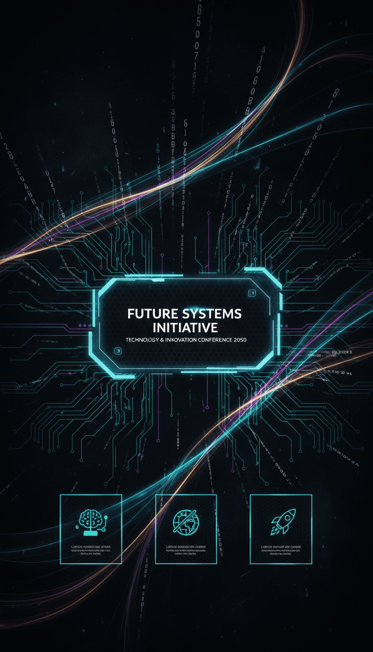 빛나는 회로 기판 패턴, 16진수 코드 오버레이, 어두운 배경에 추상적인 빛의 흔적이 있는 미래지향적인 기술 테마 PPT 템플릿입니다.