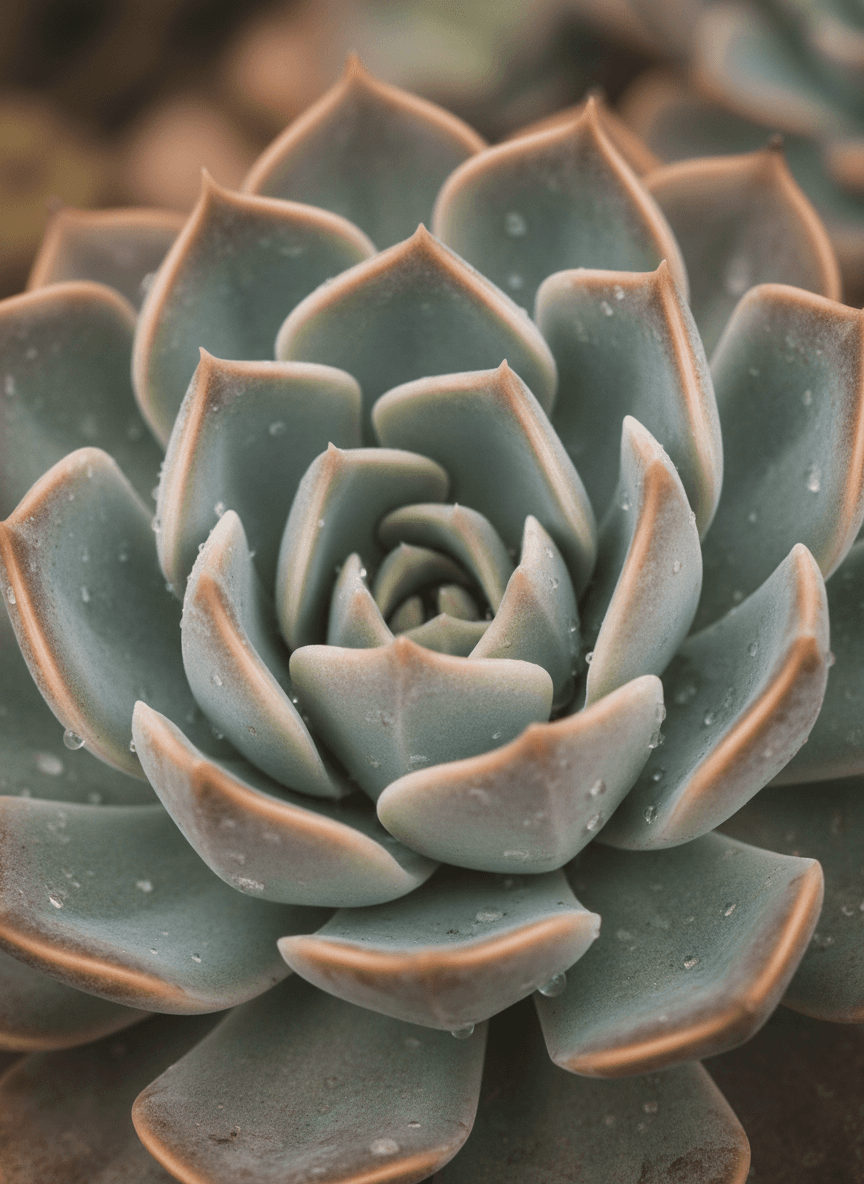 다육식물의 클로즈업 사진, 섬세한 잎사귀와 자연광, 식물 바탕화면.