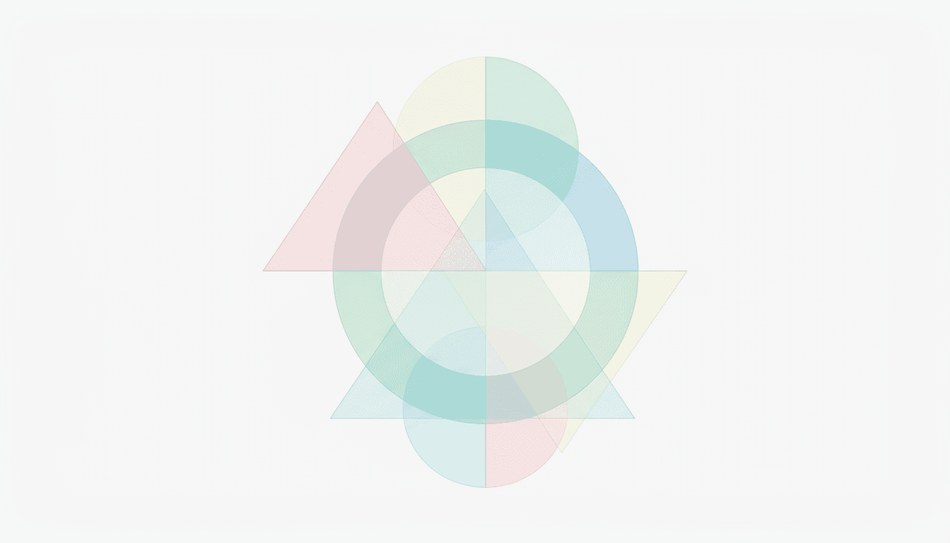 부드러운 파스텔 기하학적 도형과 그라데이션이 어우러진 추상적인 바탕화면.