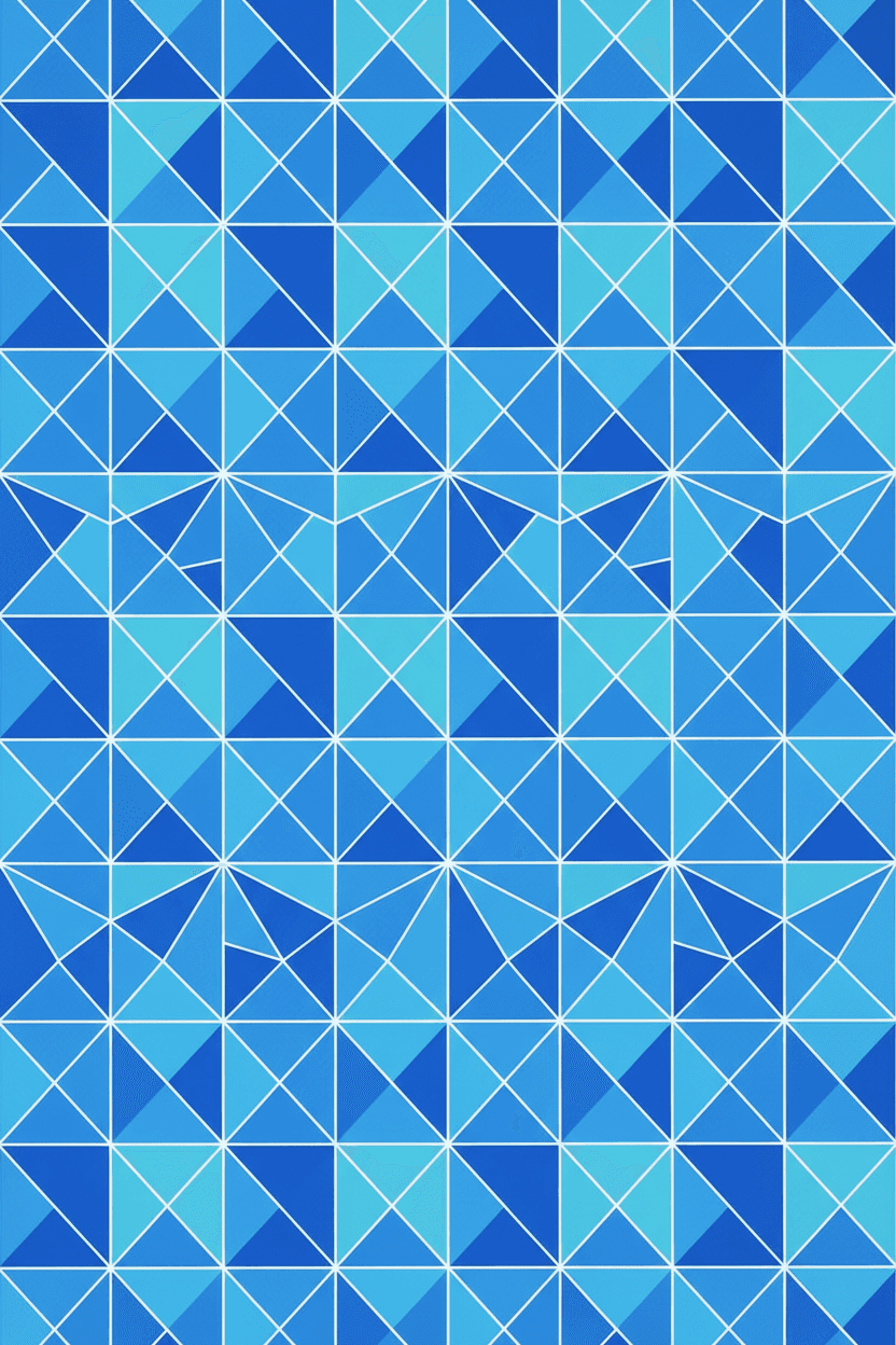 시원한 파란색, 청록색, 흰색 톤의 기하학적 패턴.