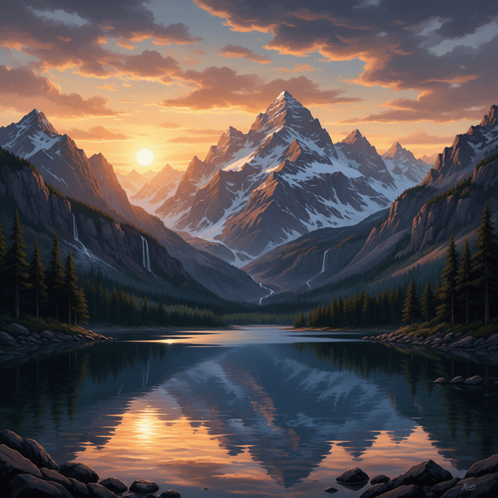 알파인 호수에 비치는 해돋이 산맥의 장엄한 고해상도 이미지, 데스크톱 배경화면으로 완벽함.