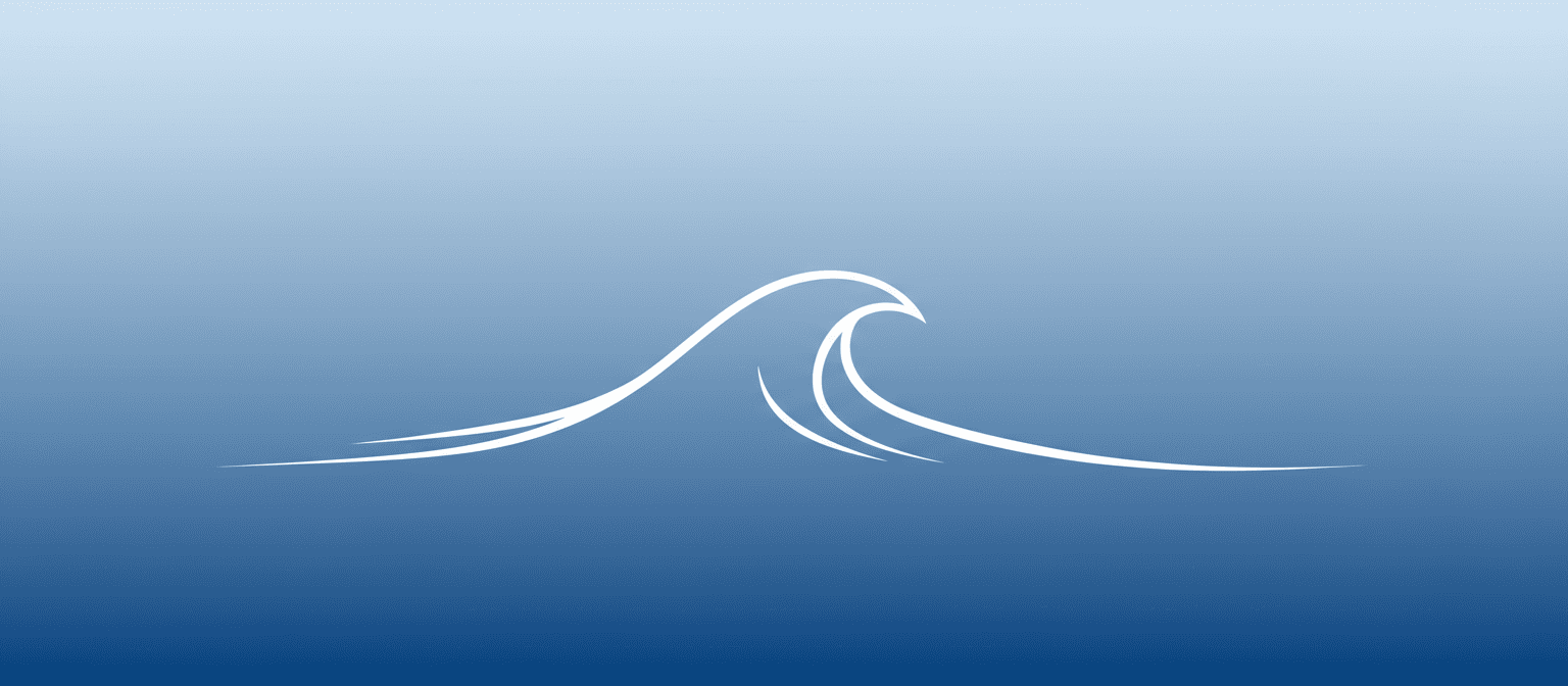 푸른 그라데이션과 추상적인 흰색 파도 문양이 있는 미니멀한 배경화면.