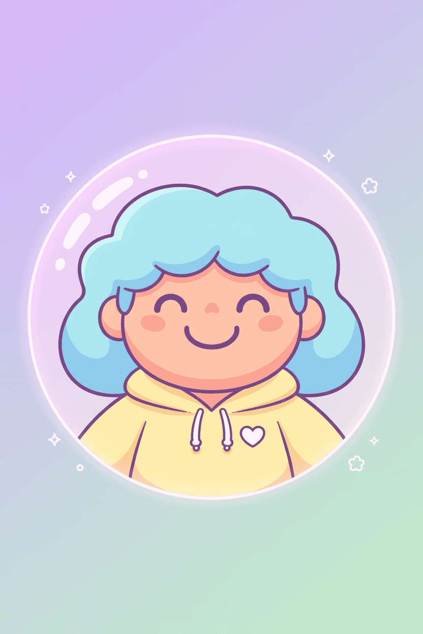 파스텔 색상의 미소 짓는 카툰 표정의 귀엽고 장난기 넘치는 사람 아이콘.