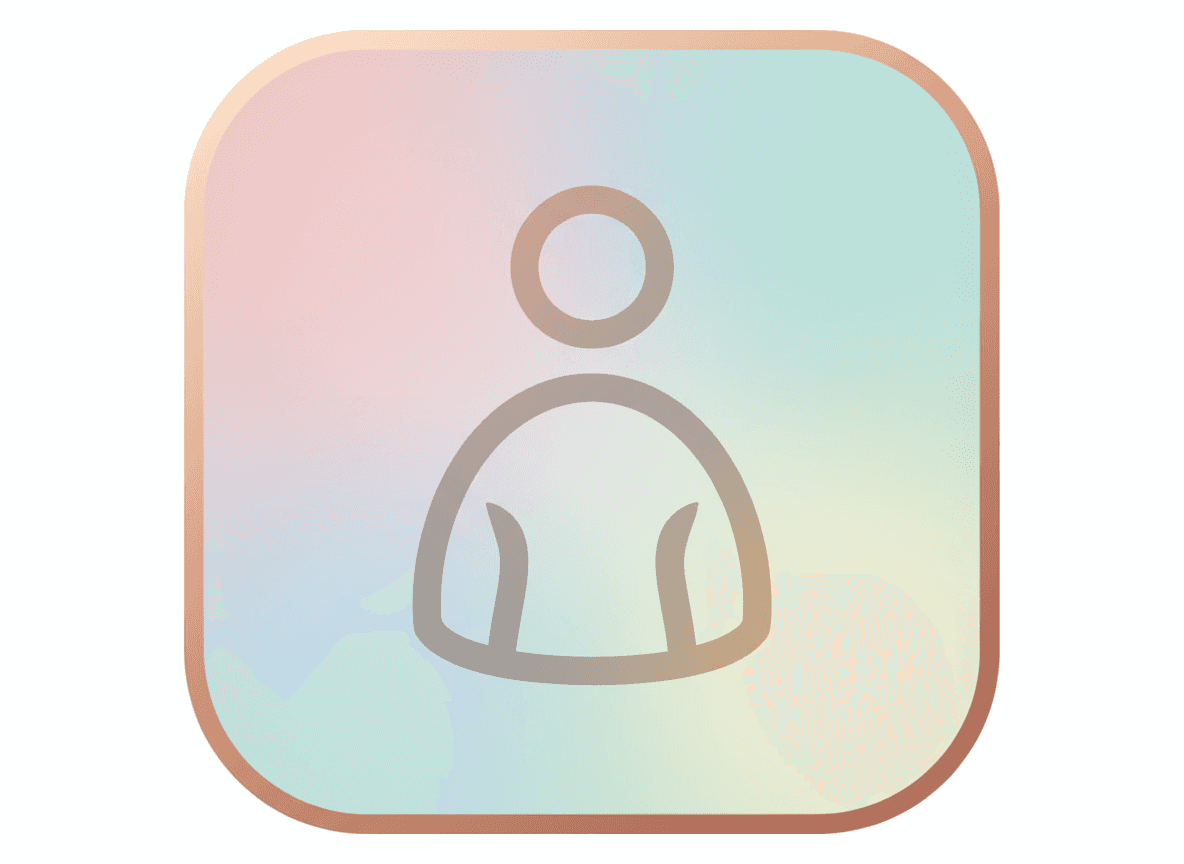 부드러운 모서리의 정사각형 프레임 안에 있는 중성적인 사람 아이콘.