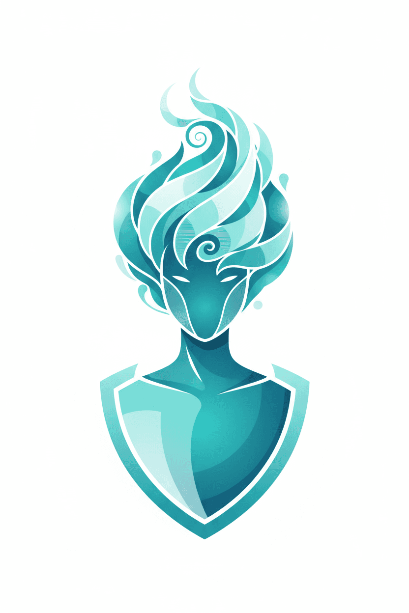 독특한 머리 모양의 스타일화된 현대적인 사람 아이콘, 청록색과 흰색.