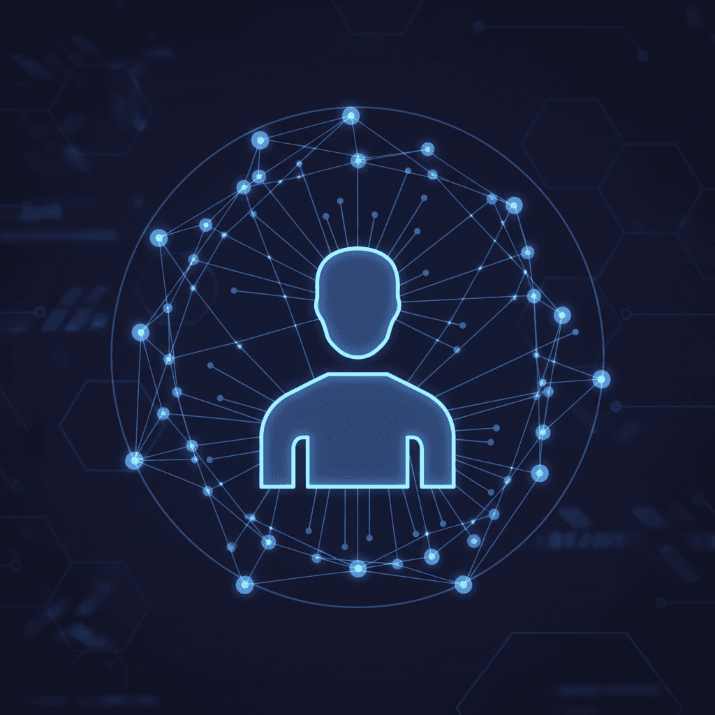 연결 또는 네트워크를 상징하는 선이 방출되는 사람 아이콘.