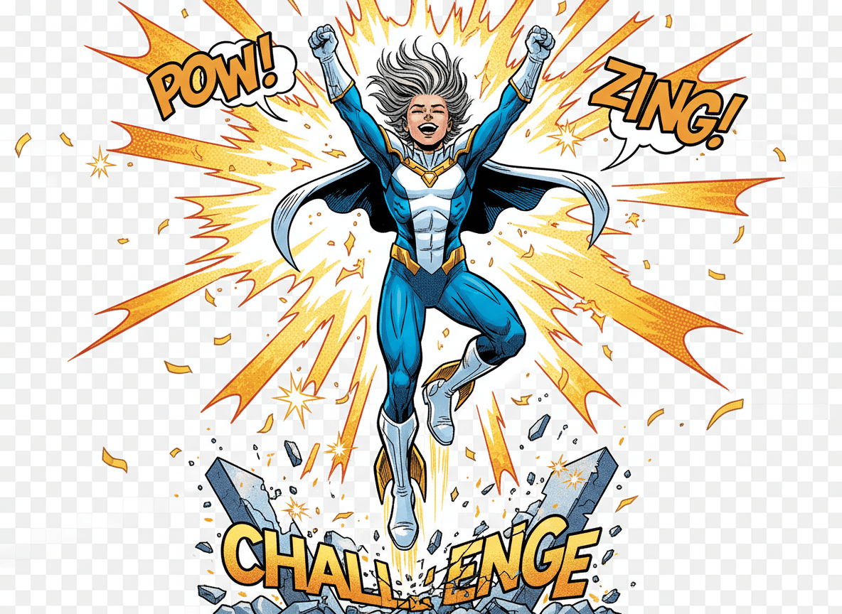 성공을 축하하며 팔을 치켜든 사람의 에너지는 그래픽 노블 일러스트, 투명 배경.