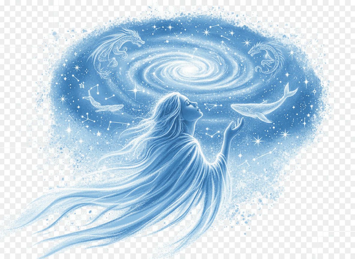 별을 올려다보는 사람의 분필 예술 일러스트, 배경 투명.