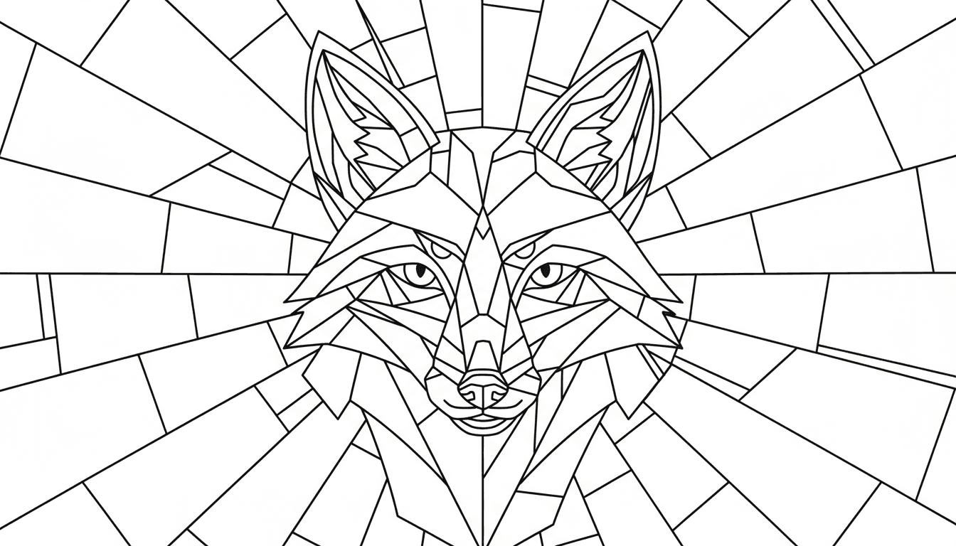 기하학적 도형과 선으로 이루어진 현대적인 여우 색칠도안.