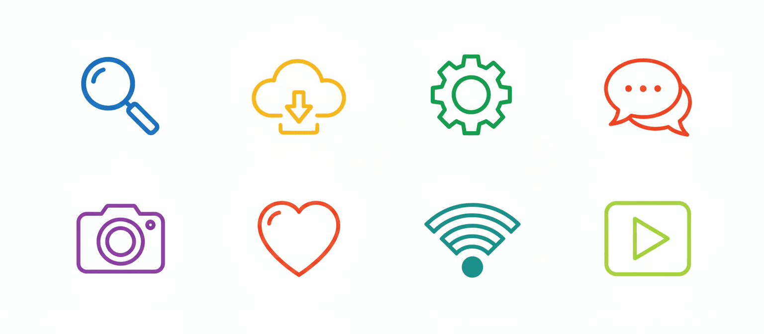 미니멀리스트 스타일의 활기찬 무료 플랫 디자인 디지털 아이콘 컬렉션입니다.