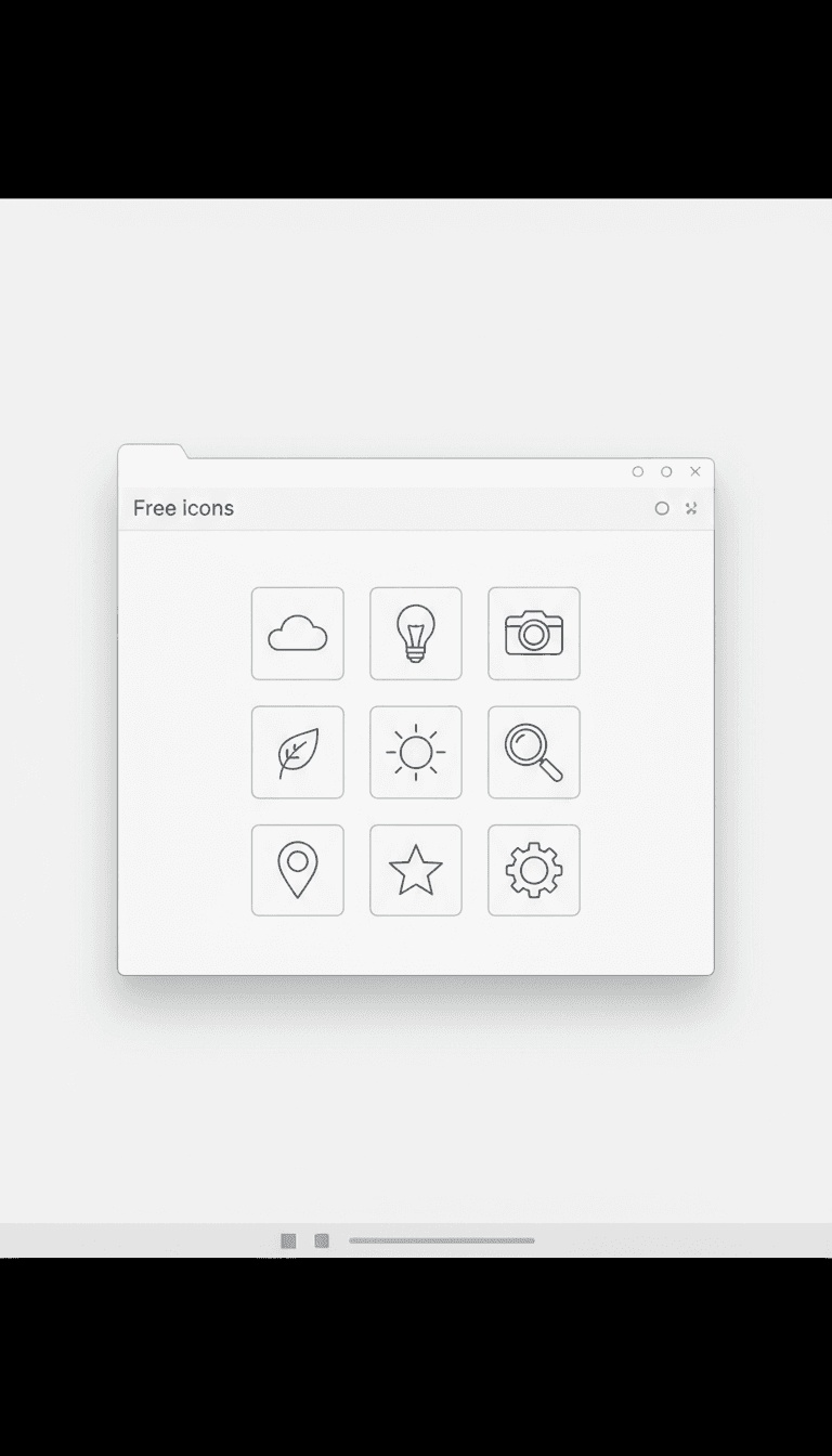 간결한 선형 아이콘이 있는 '무료 아이콘' 폴더가 열린 미니멀리스트 데스크톱 화면입니다.