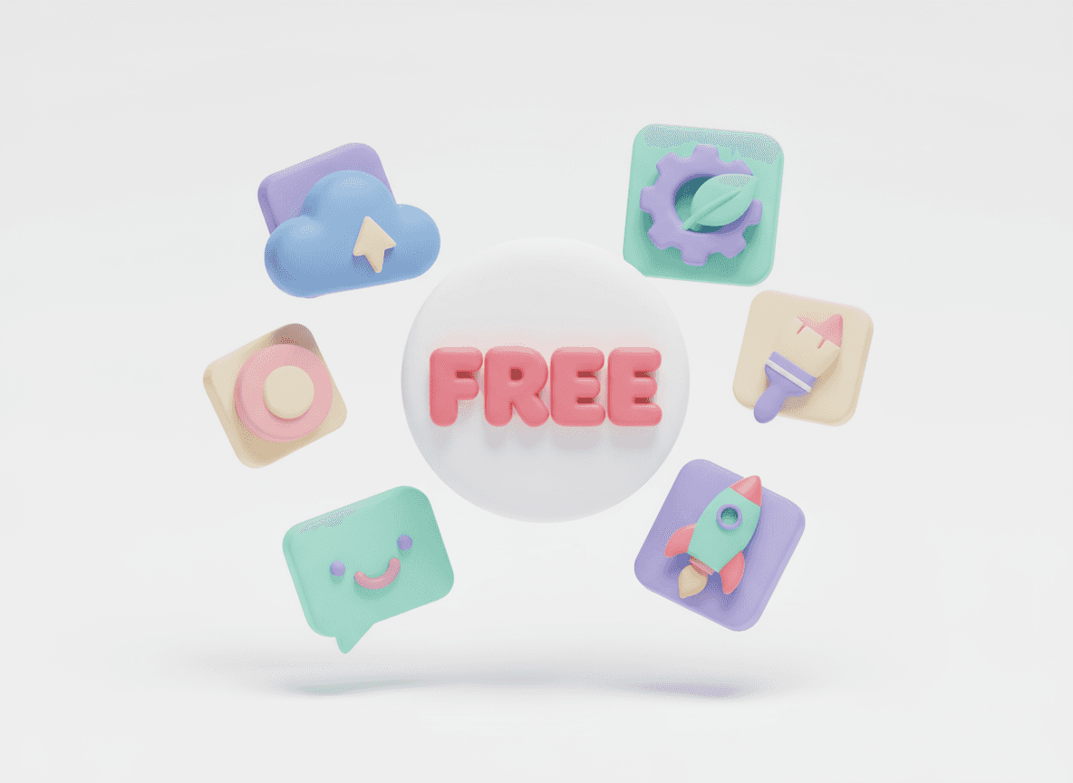 '무료' 배지가 있는 현대적인 디자인의 등각 투영 3D 렌더링 소프트웨어 아이콘입니다.