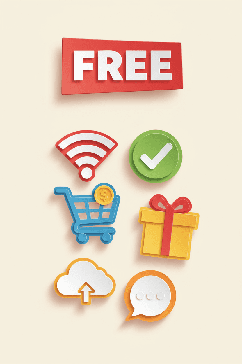 종이 오려붙이기 스타일의 일반적인 아이콘 위에 '무료' 배너가 있으며, 밝고 재미있는 겹겹이 쌓인 효과입니다.