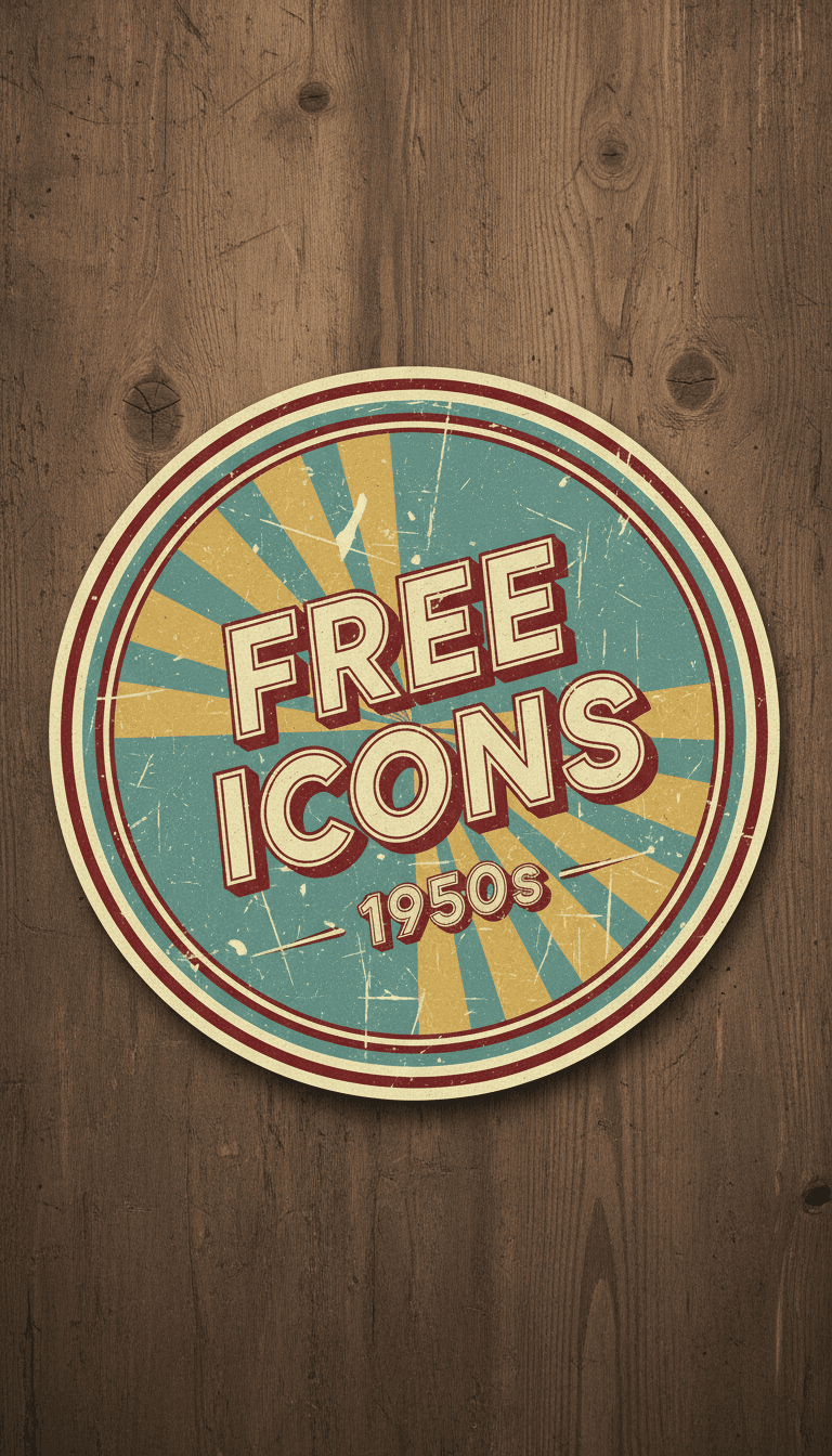 해진 질감과 1950년대 미학을 지닌 '무료 아이콘' 텍스트의 빈티지 레트로 배지입니다.