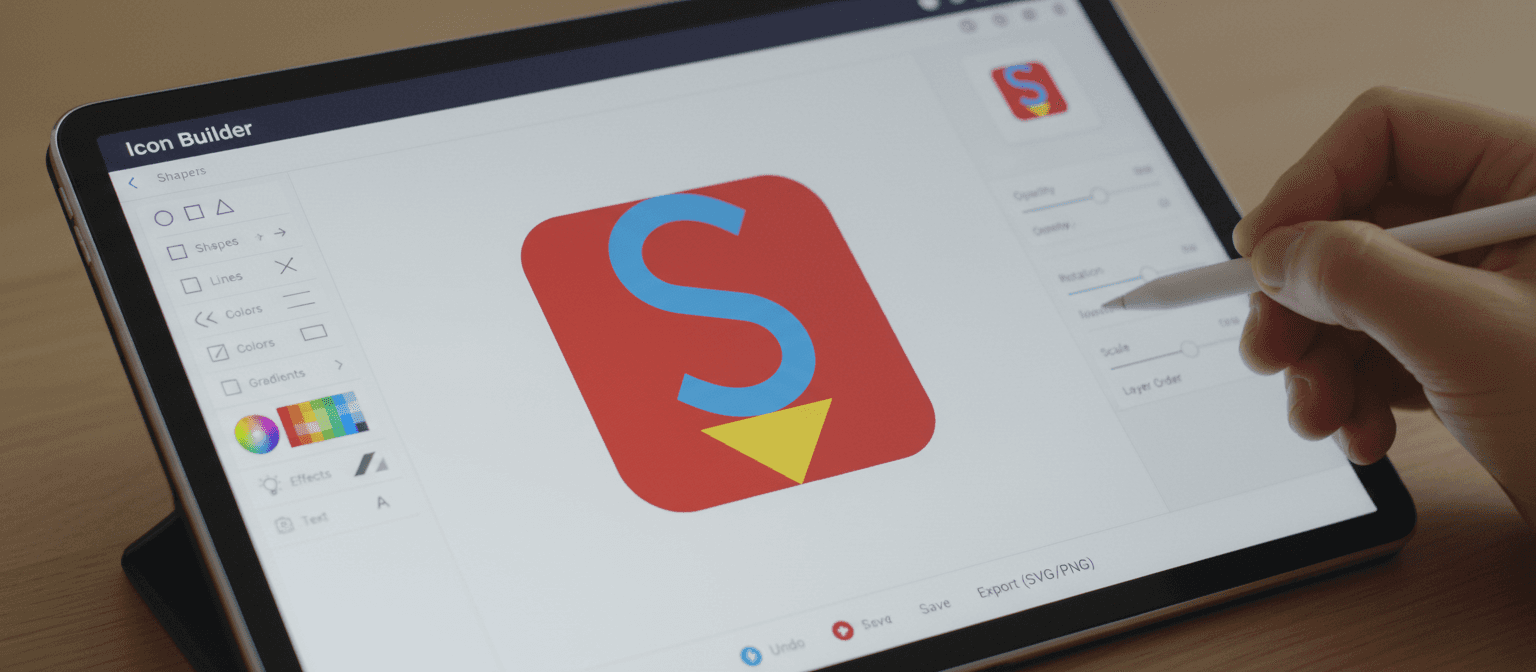 모듈식 구성 요소를 사용하여 아이콘을 만드는 웹사이트가 태블릿 화면에 확대되어 표시됩니다.