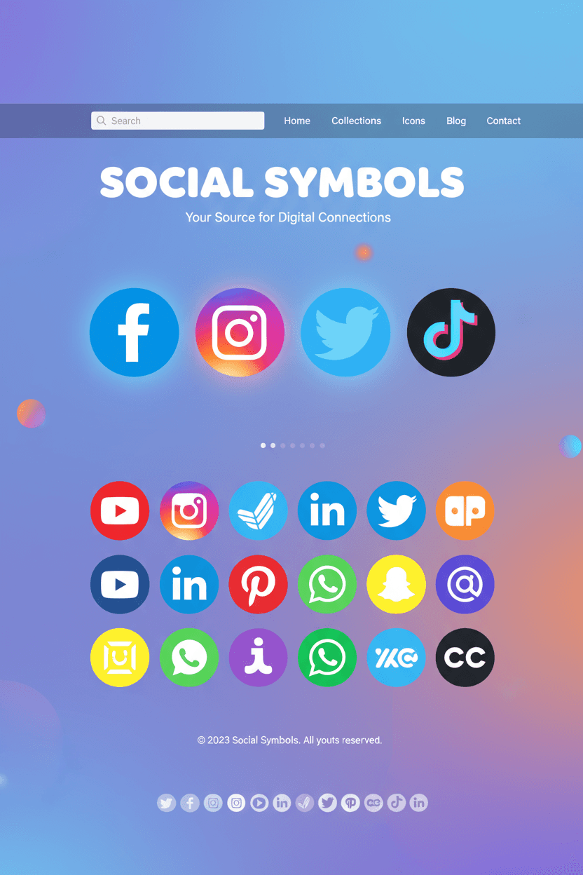 인기 있는 소셜 미디어 플랫폼 아이콘 모음을 보여주는 웹사이트.