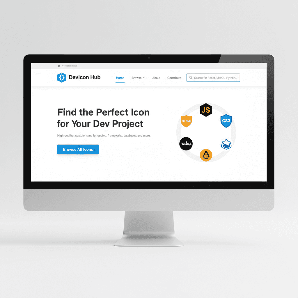 웹 개발자를 위한 전문 아이콘 웹사이트로, 코딩 및 개발 아이콘을 보여준다.