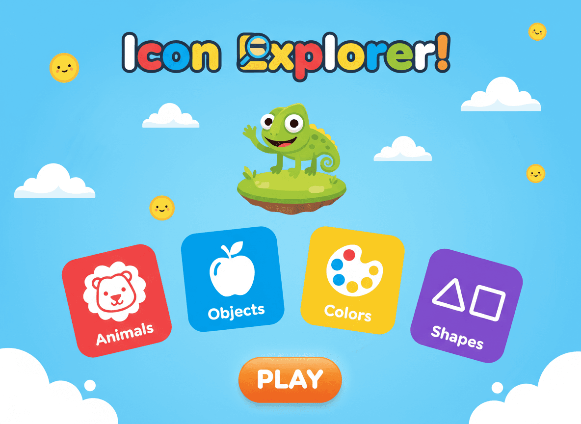 동물 아이콘이 있는 어린이를 위한 재미있는 아이콘 학습 웹사이트입니다.