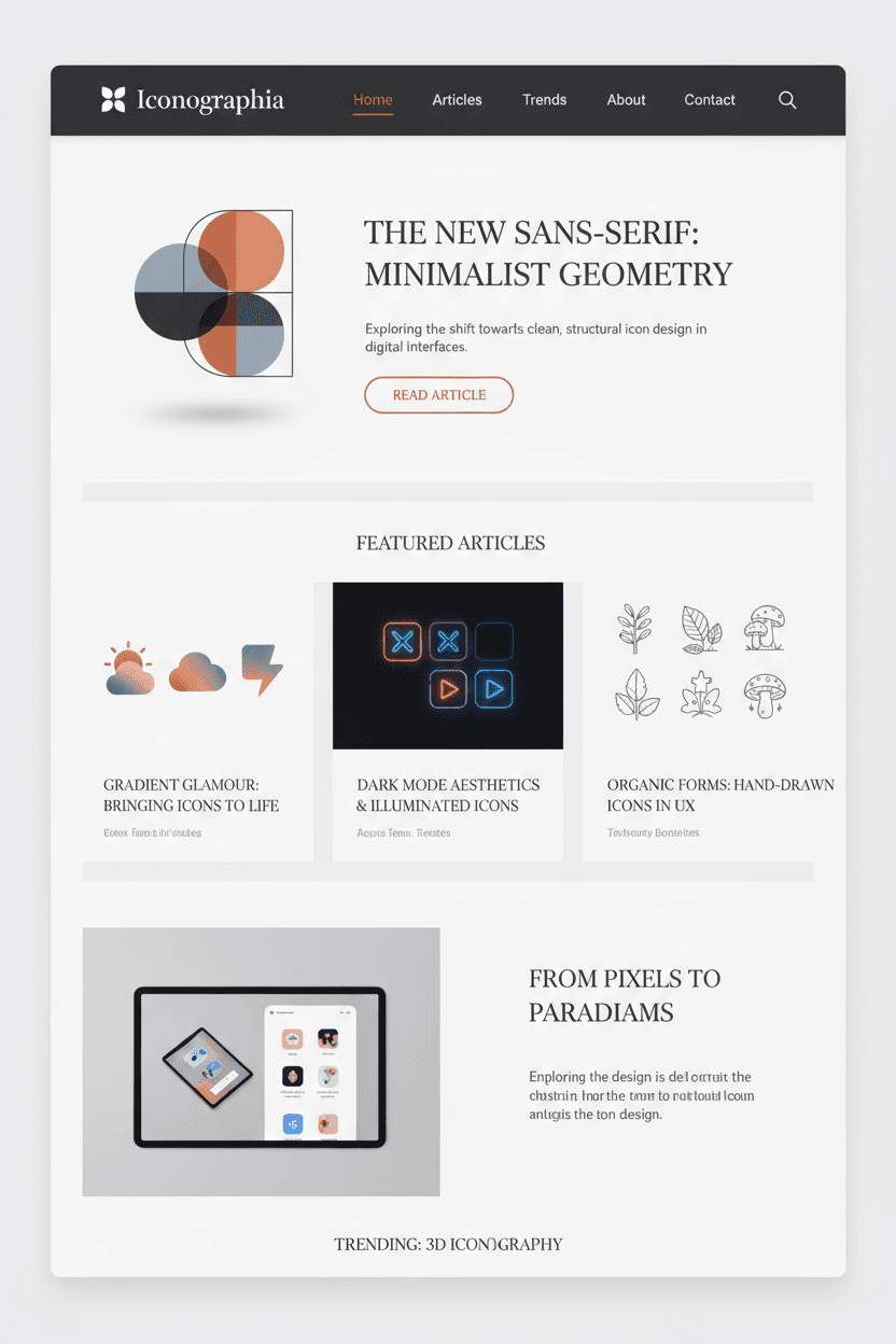 아이콘 디자인 기사와 함께 제공되는 우아한 편집 스타일 아이콘 블로그 웹사이트입니다.