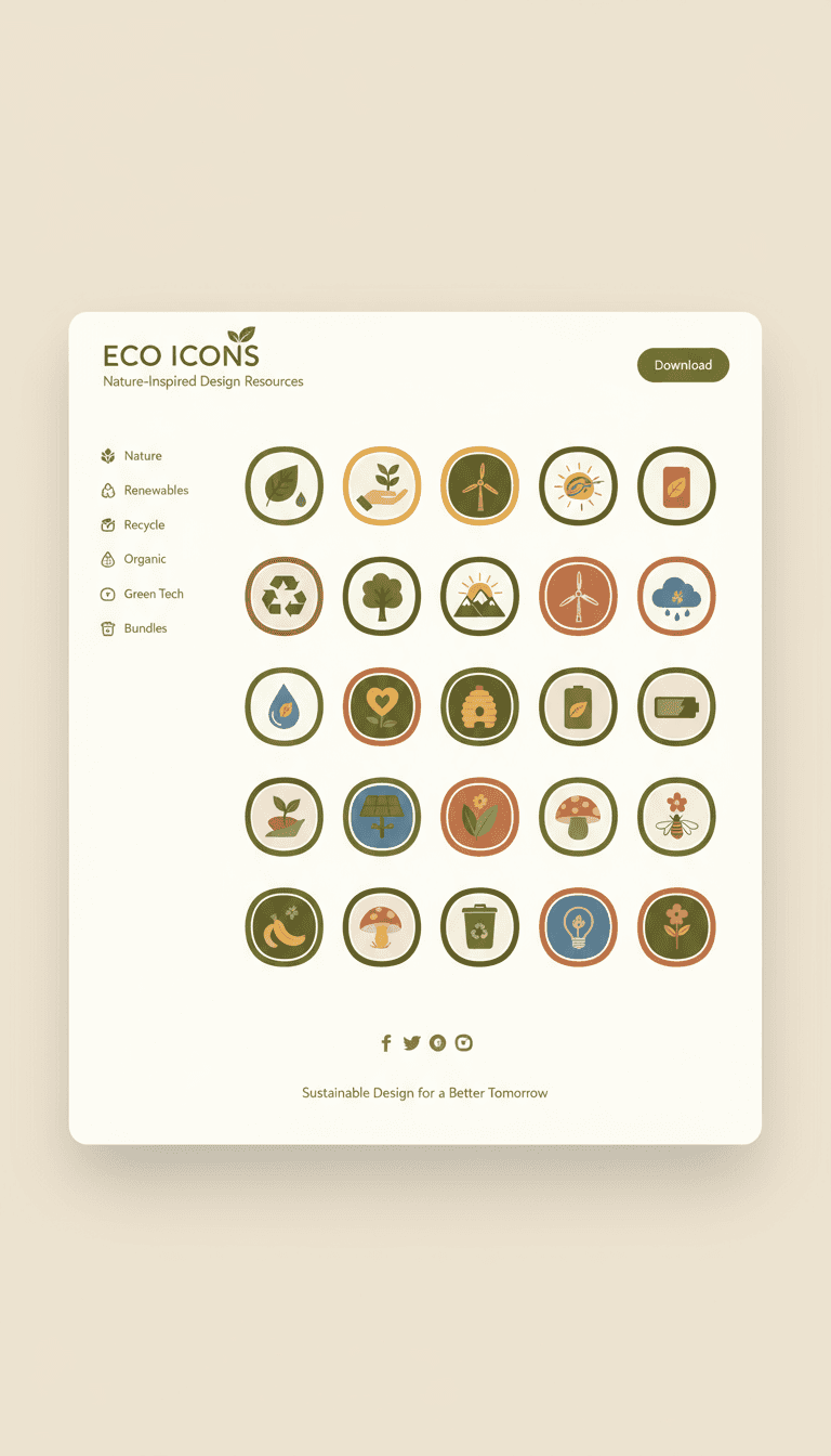 자연과 환경 테마 아이콘을 보여주는 친환경 아이콘 웹사이트.