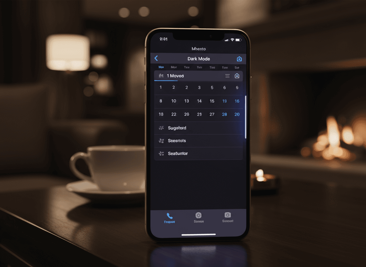 세련된 설정에서 iOS 다크 모드를 표시하는 아이폰 목업