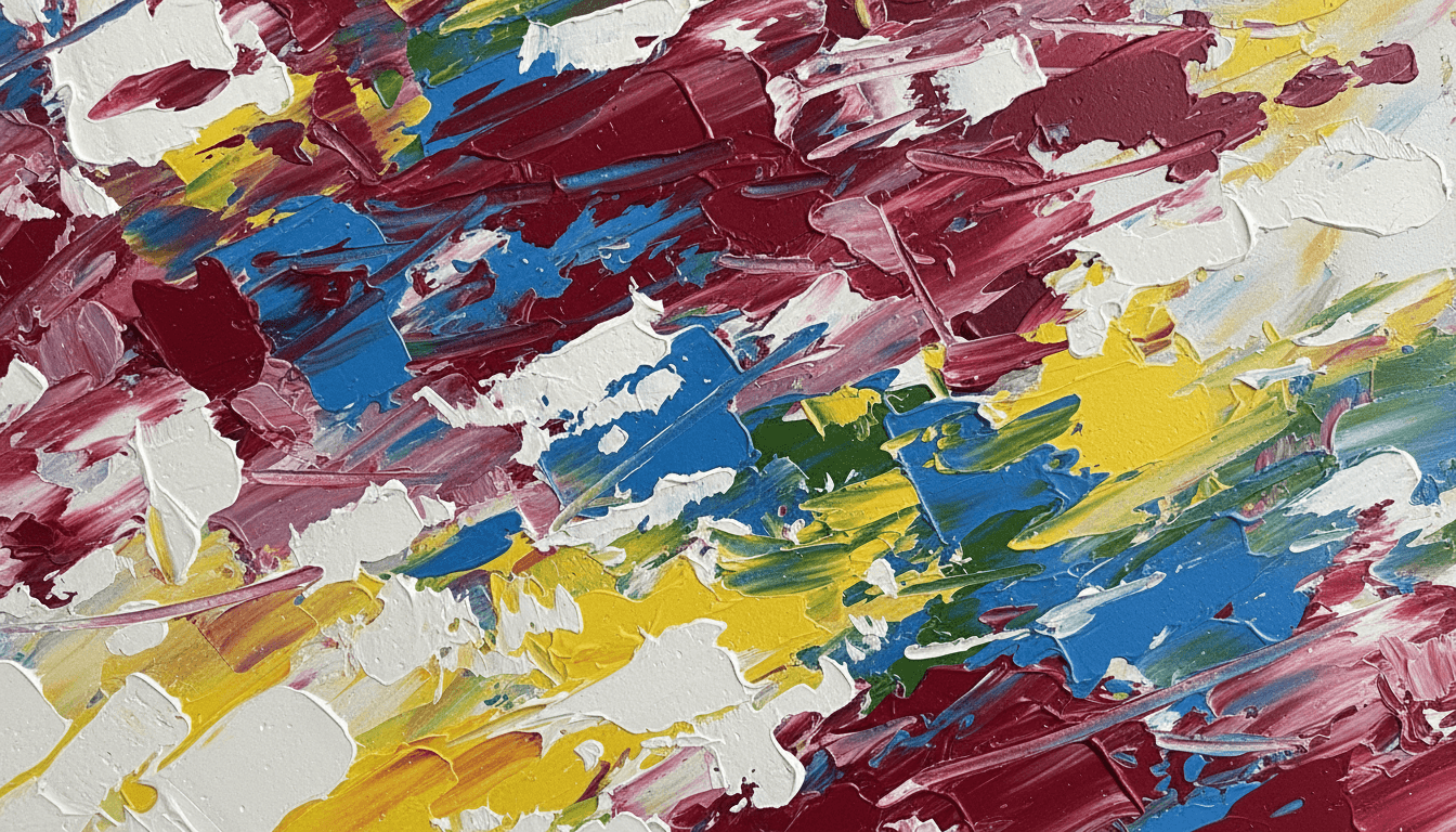 흰색과 섞인 원색의 대담한 붓놀림을 사용하여 역동적인 질감을 만든 현대 추상 미술 아이폰 배경화면.