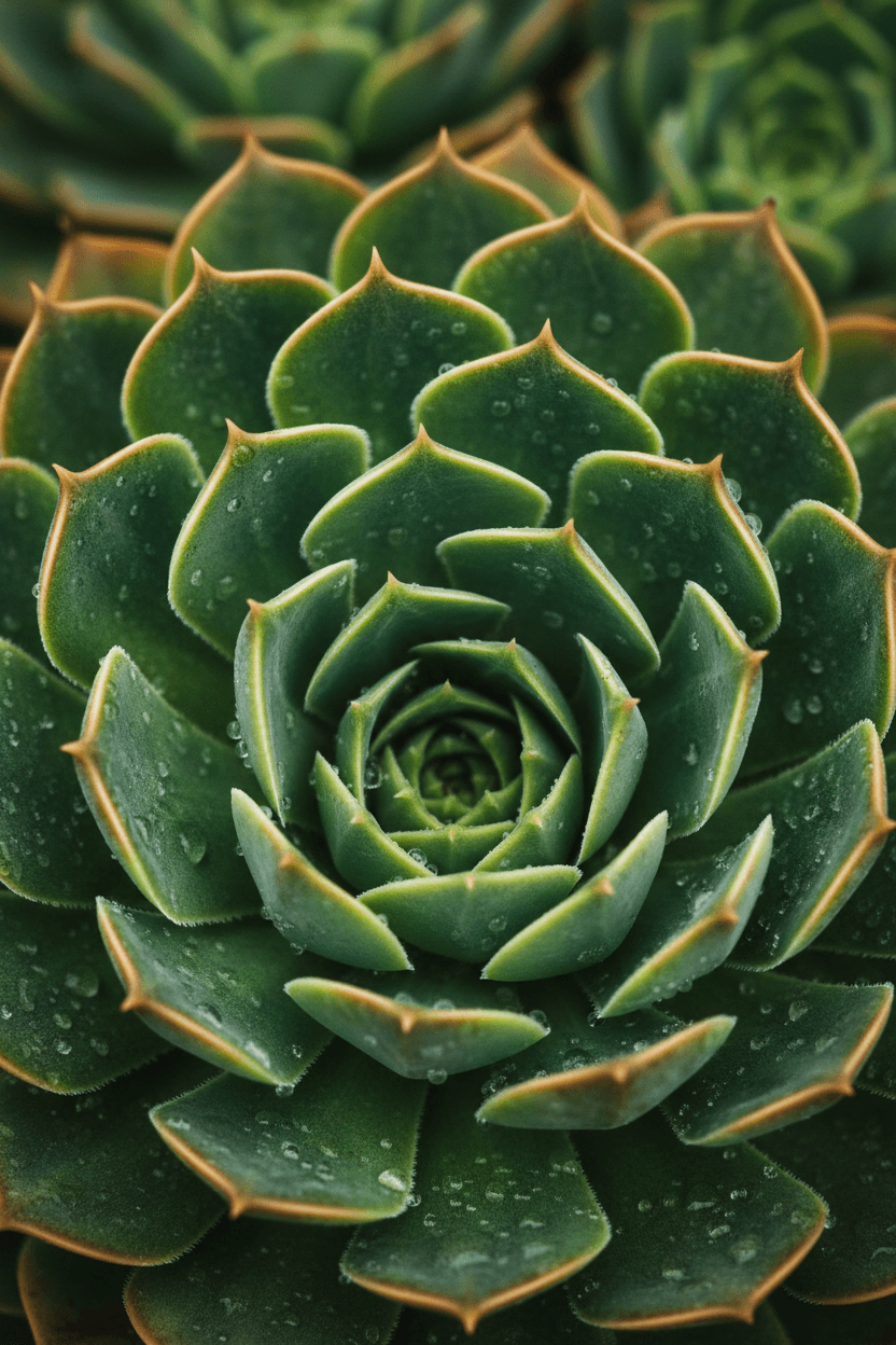 복잡한 패턴과 풍부한 녹색 색조를 보여주는 다육 식물 접사 사진 아이폰 배경화면.