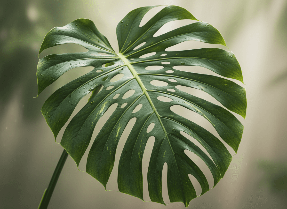 선명한 녹색의 몬스테라 잎 클로즈업, 자연스럽고 식물적인 아이폰 배경화면입니다.