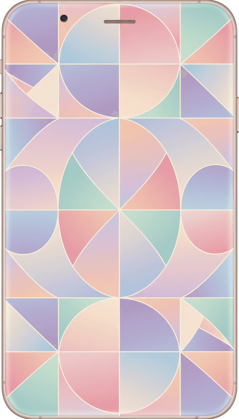 파스텔 그라데이션의 미니멀한 기하학 패턴, 모던한 아이폰 배경화면으로 좋습니다.