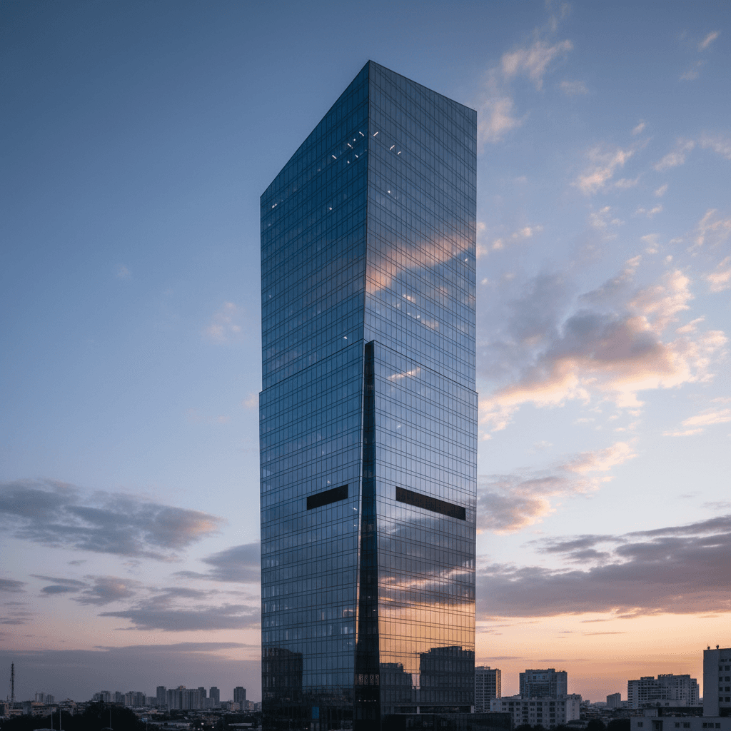 유리 건물에 비친 하늘의 모습, 미니멀하고 세련된 도시 건축 아이폰 배경화면입니다.