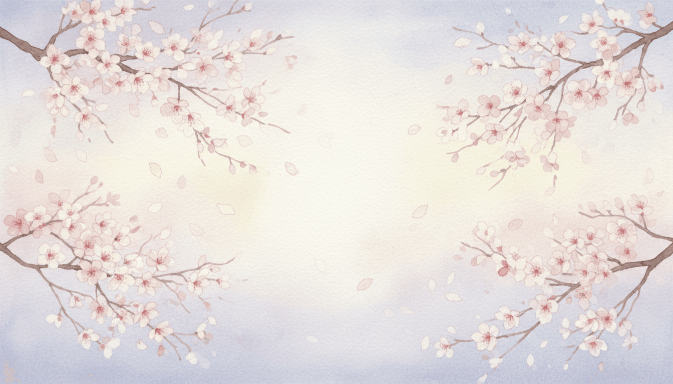 연분홍 벚꽃 가지를 수채화로 그린 그림.