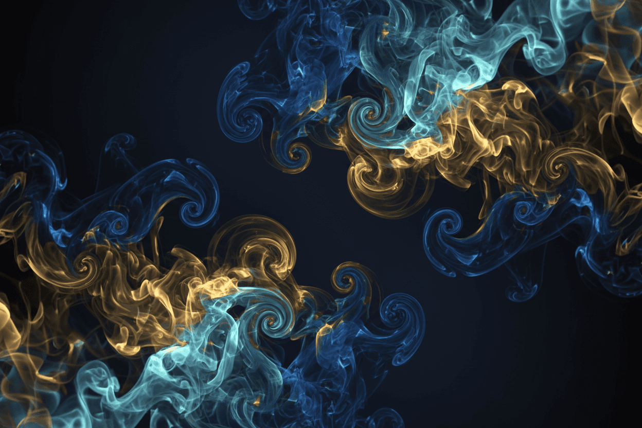 어두운 배경에 파란색과 금색 연기 소용돌이 추상화, 신비롭고 역동적인 아이폰 배경화면.