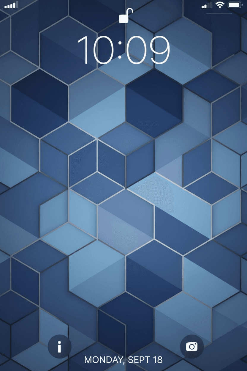 파란색과 회색의 삼각형과 육각형이 연결된 현대적인 기하학적 패턴 아이폰 배경화면.