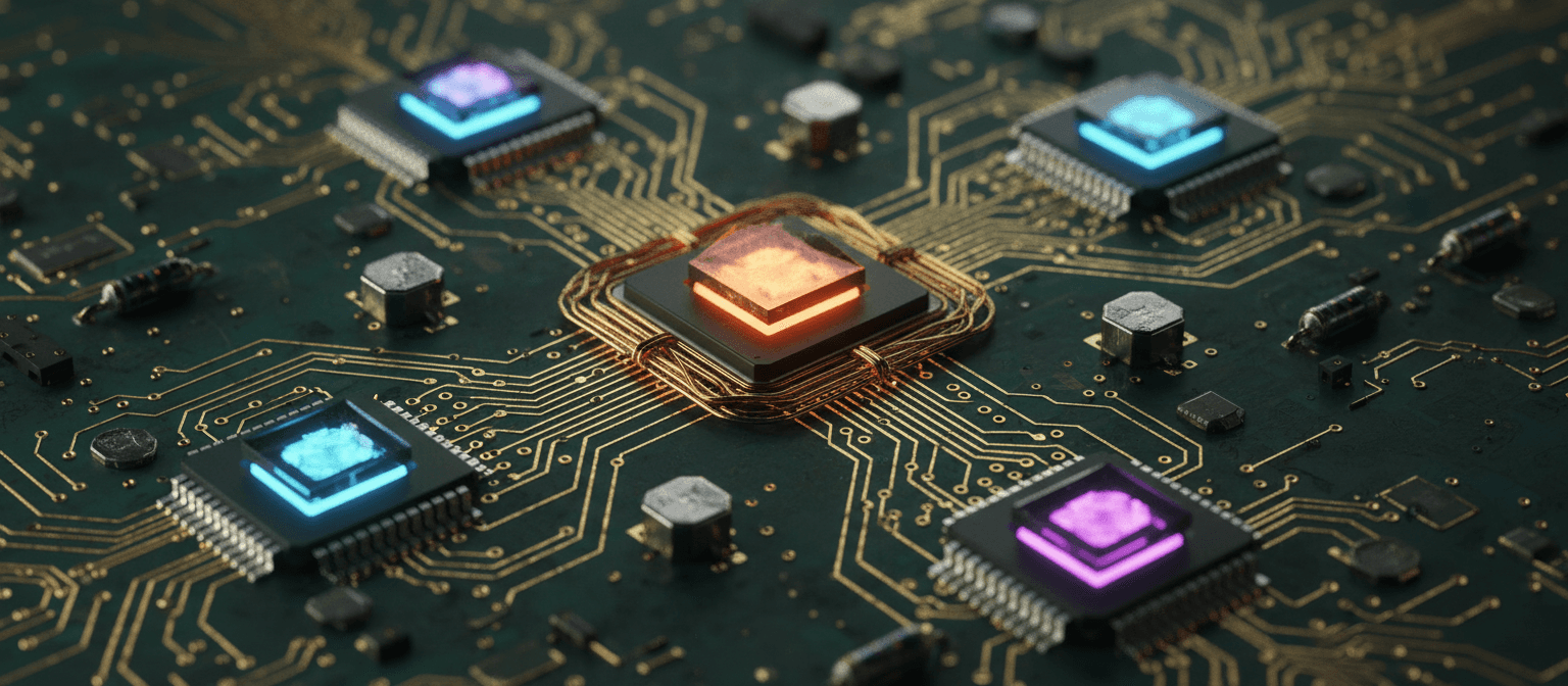 빛나는 마이크로 칩이 있는 고화질 회로 기판 클로즈업, 아이폰 배경화면으로 좋습니다.