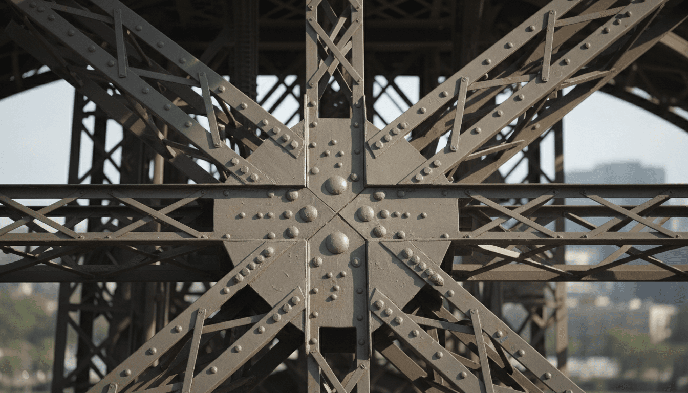 에펠탑 철골 구조의 클로즈업.