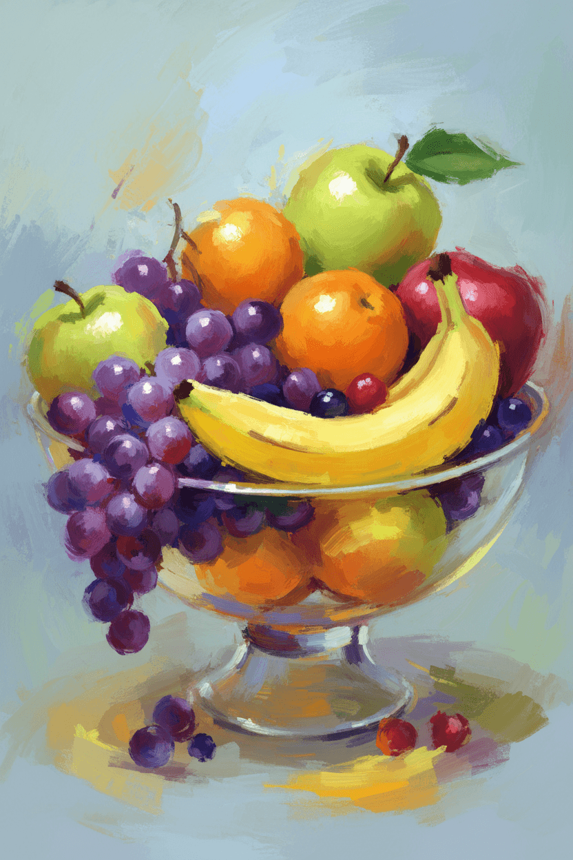 과일 그릇의 추상적인 인상주의 음식 일러스트.