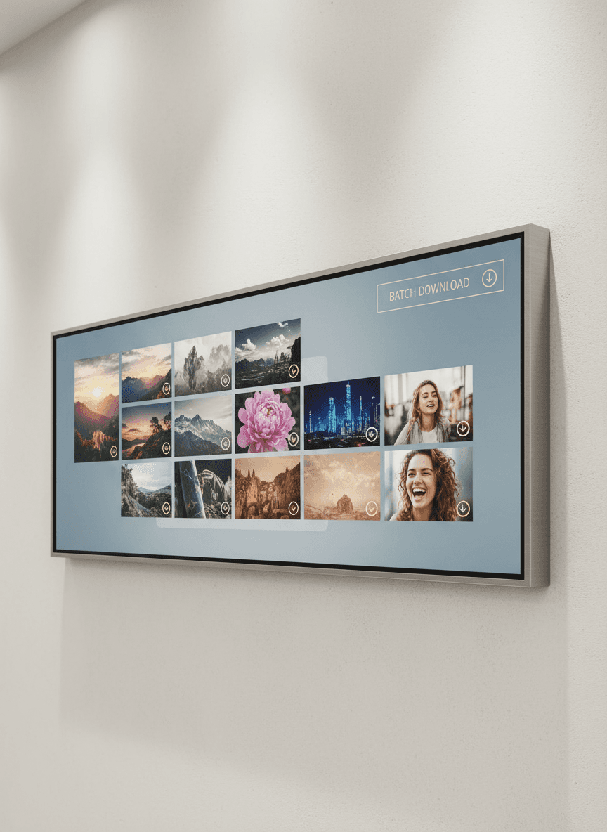 이미지 다운로드 옵션이 있는 사진 갤러리가 표시된 화면.