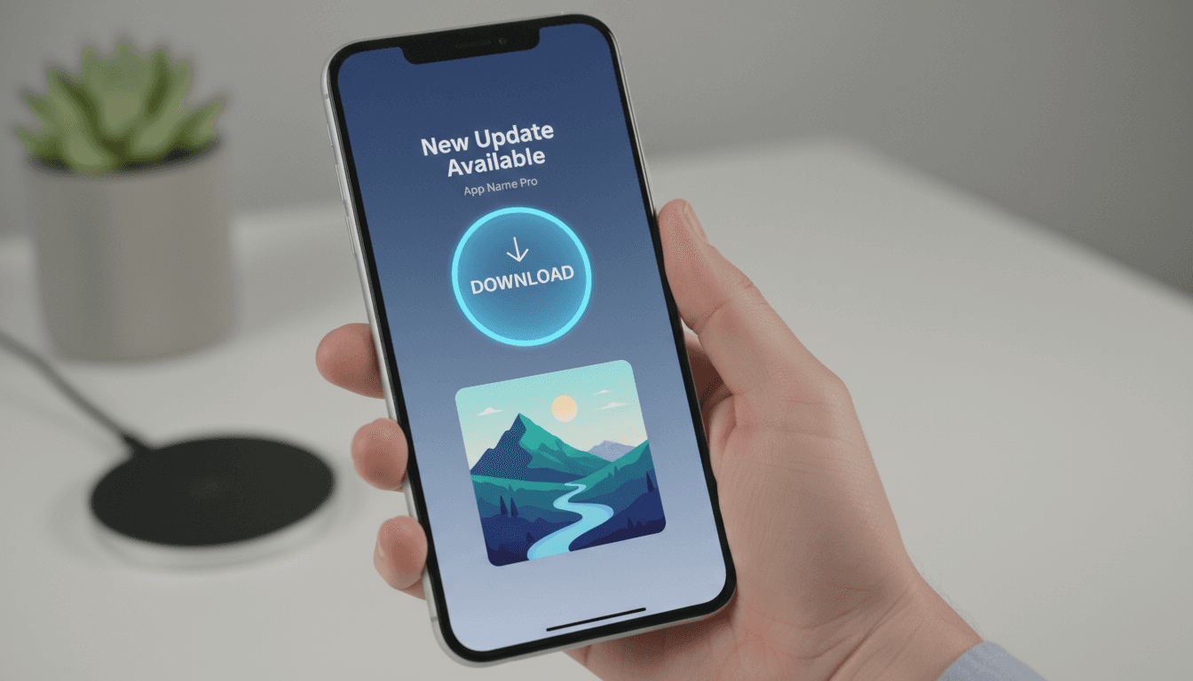 스마트폰을 들고 있는 손, 이미지 다운로드 아이콘이 화면에 표시됩니다.