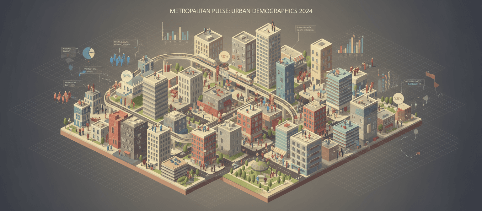 스타일리시한 건물과 사람 아이콘으로 도시 인구 통계를 묘사한 아이소메트릭 도시 생활 인포그래픽.