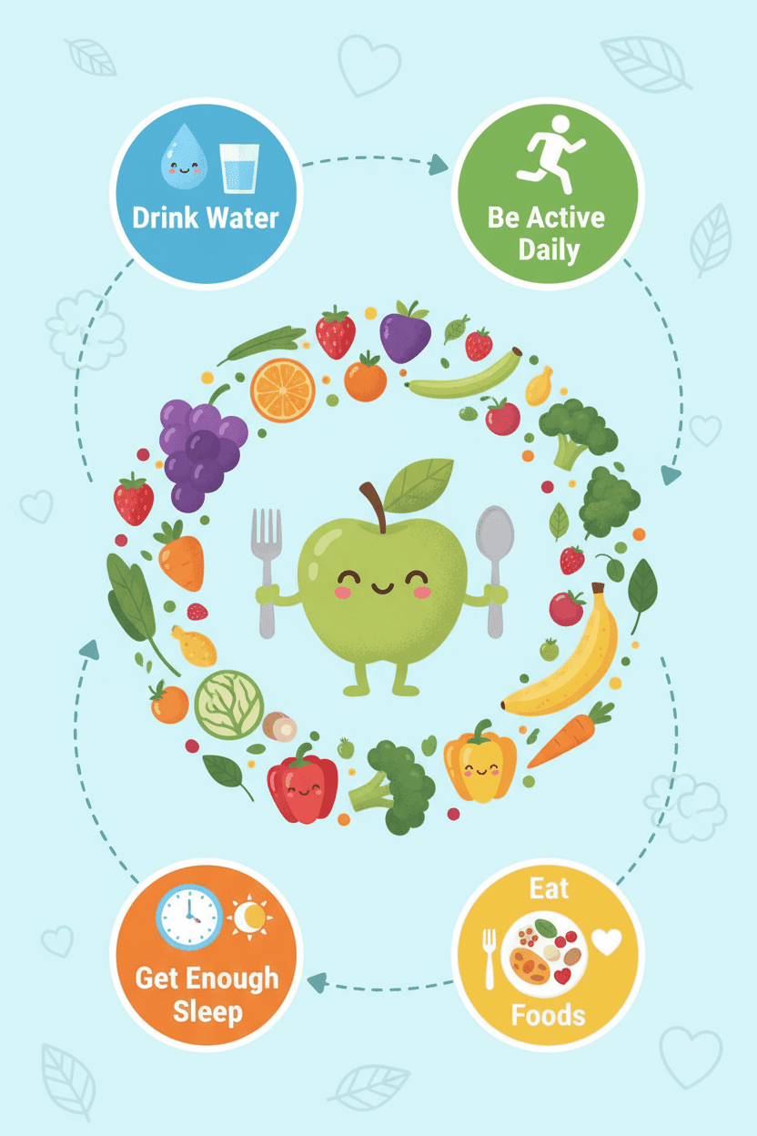 건강한 식습관에 대한 매력적인 인포그래픽 일러스트.