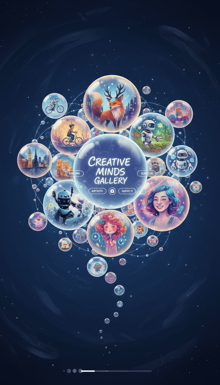 각기 다른 일러스트를 담은 창의적인 생각 거품 구름으로 묘사된 일러스트 웹사이트.